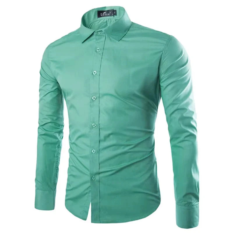 Men’s Solid Color Long Sleeve Casual Shirt Candy Color Fashion Shirt
