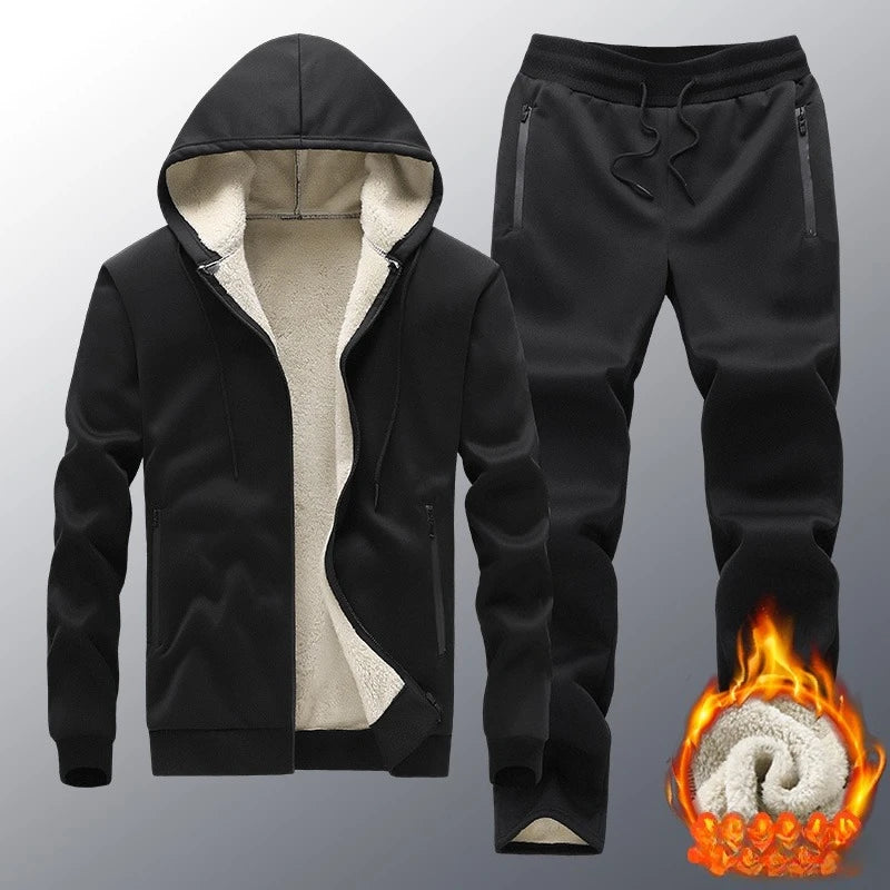 Mens Winter Tech Fleece Tracksuit Set Warm Hooded Sweatshirt and Pants Two Piece