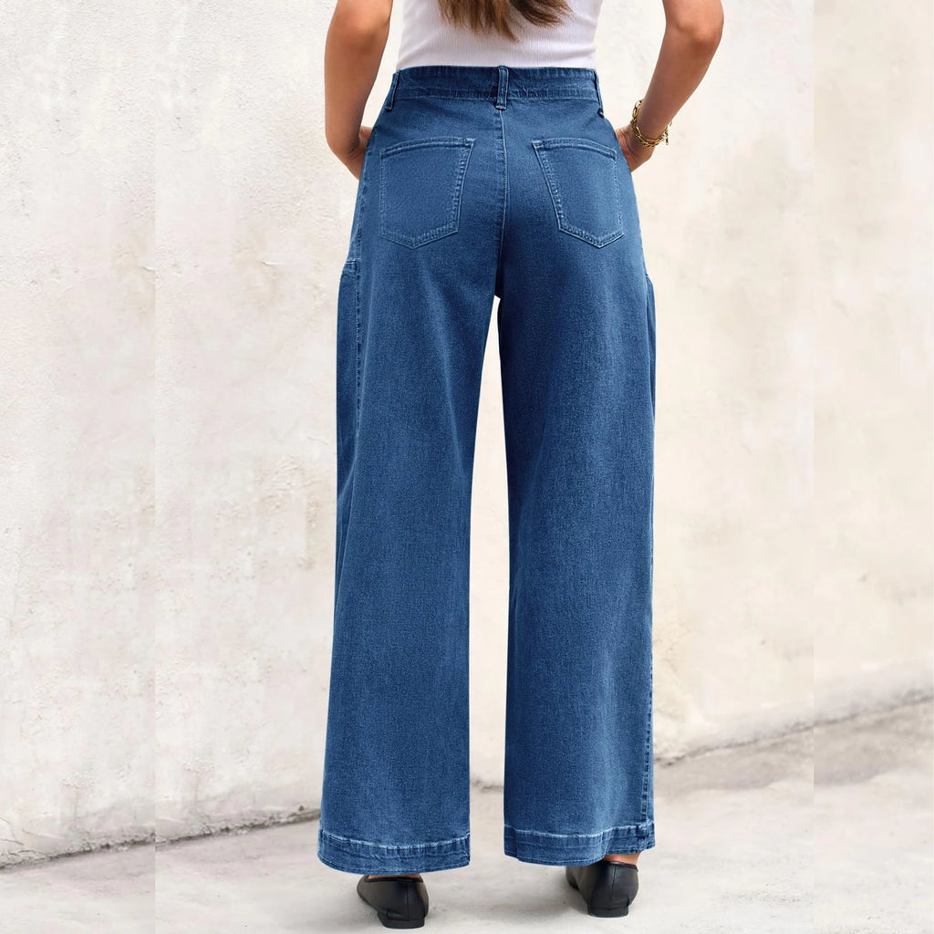 Womens High Waist Spring Wide Leg Straight Jeans Retro Style