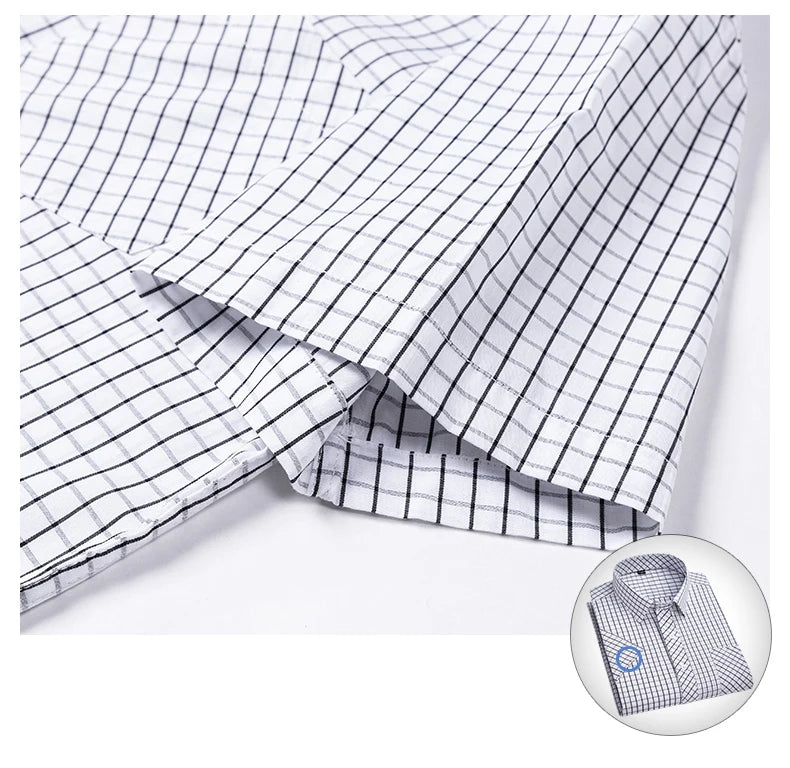 Men's Casual Cotton Plaid Shirt – Short Sleeve Summer Shirt, Elegant Business & Smart Dress Shirt, England Fashion Top