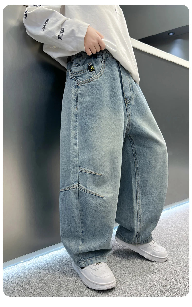 Kids Straight Wide Leg Workwear Jeans Casual Pants