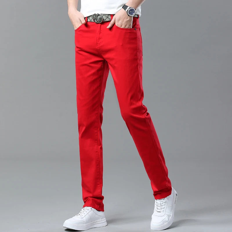 White Jeans Mens Fashion Straight Elastic Cotton Denim Pants Spring Autumn Business Casual Trousers