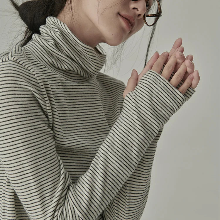 Striped T-shirts Women Spring Cozy Long Sleeved All-match Daily Elegant Classic Turtleneck Tops Hot Sales Korean Style Clothing