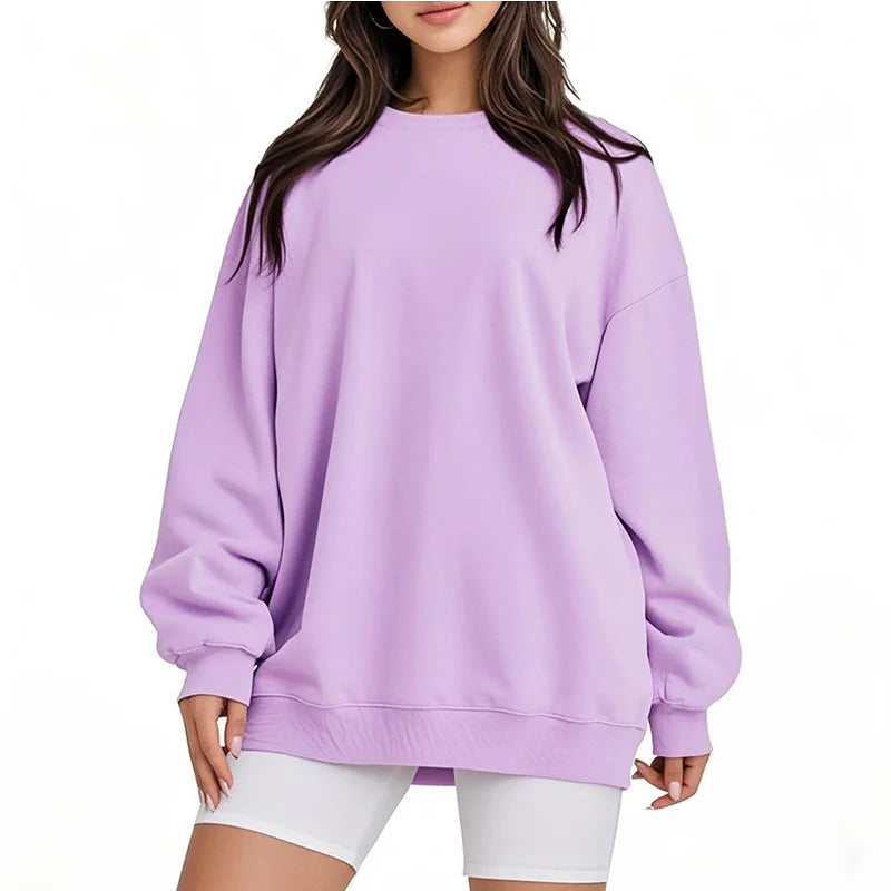 Women's Round Neck Pullover Sweatshirt - Loose Fit Long Sleeve Sports Casual Top for Spring/Autumn