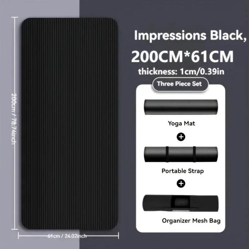 Thick Black Yoga Mat Non Slip Durable NBR Rubber Fitness Exercise Mat for Home Workouts