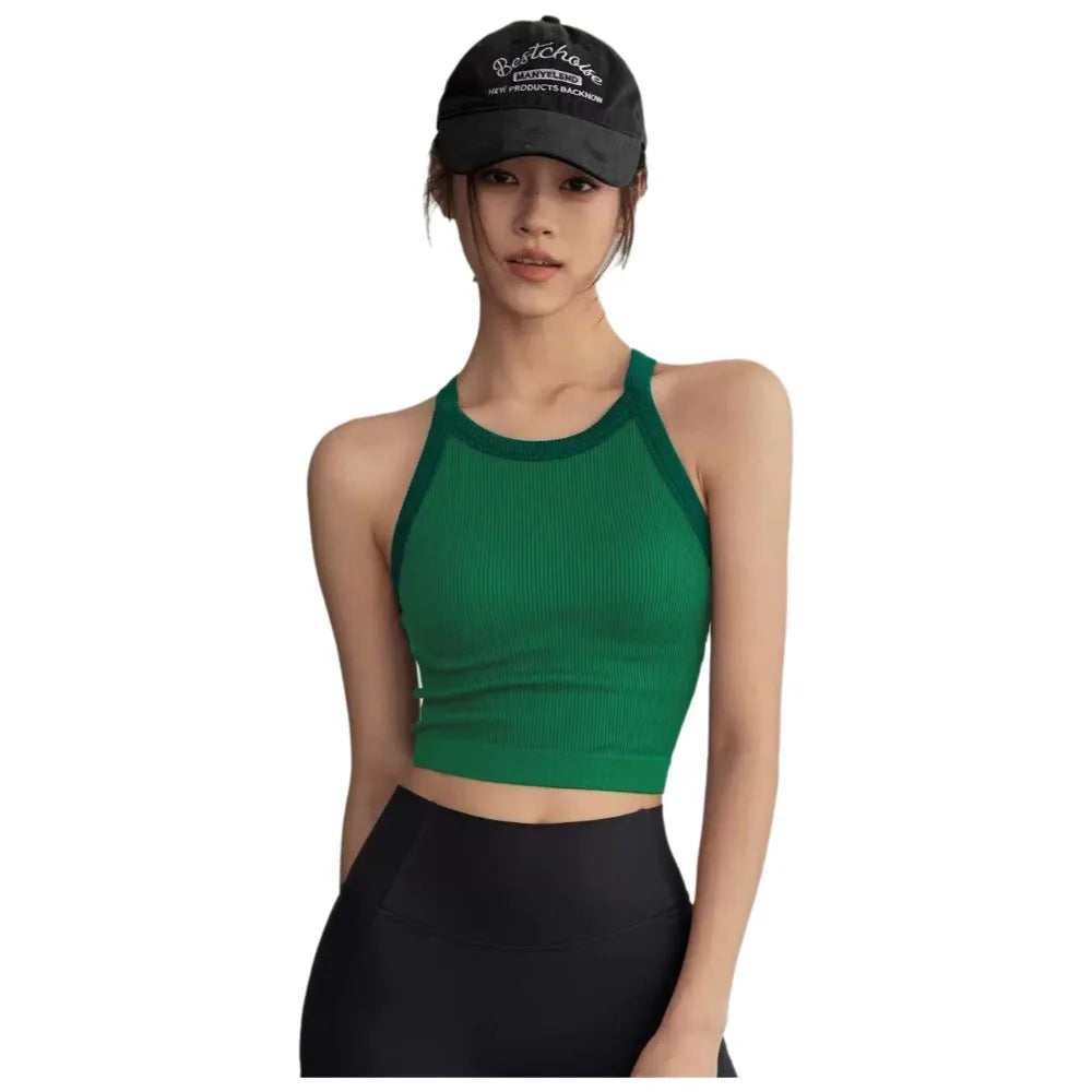 High Neck Sports Tank Top Comfortable Breathable Fitness Top with Chest Cushion Soft Fixed Cup Gym Wear for Women
