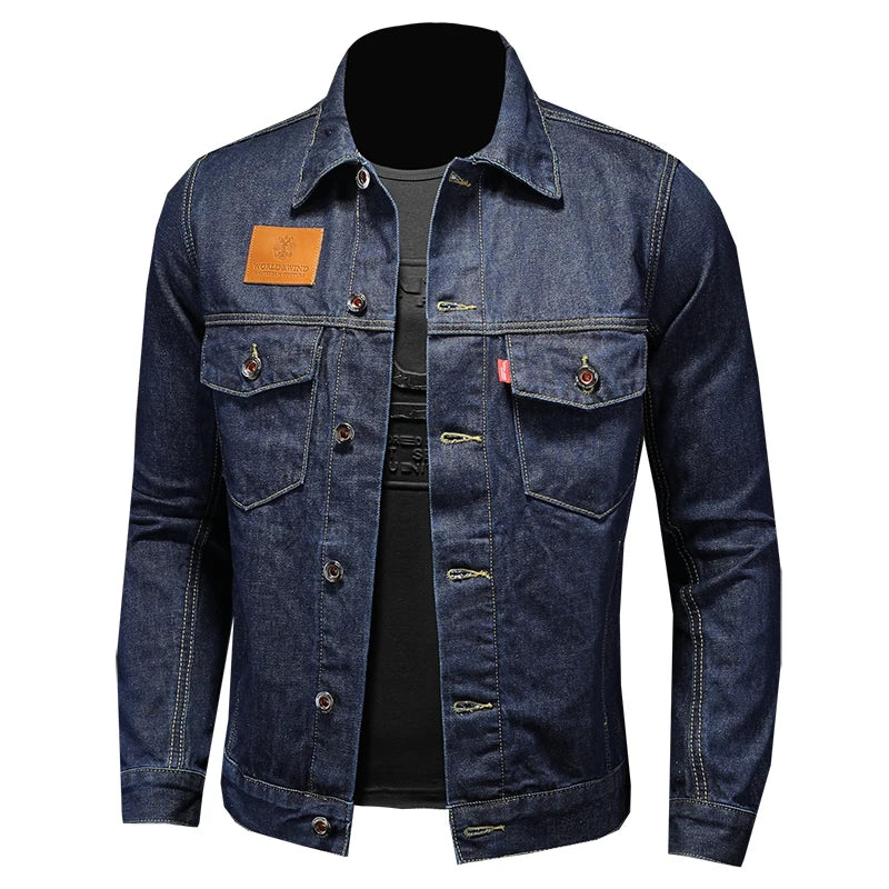 Mens High Quality Dark Blue Casual Denim Jacket European Style