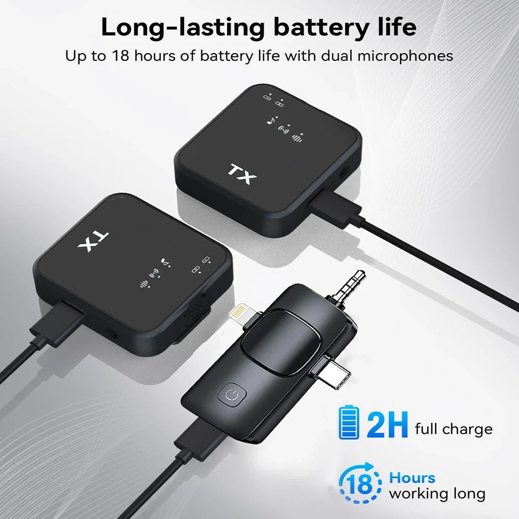 Wireless lavalier microphone for iPhone, camera, Android, reverb video recording, podcast noise reduction clip on microphone