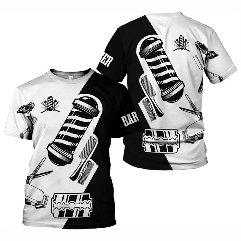 Barber Shop T Shirt For Men Hairdresser Graphic T-shirt 3D Printed Short Sleeves Work Wear Tops Summer Oversized Tee Shirts