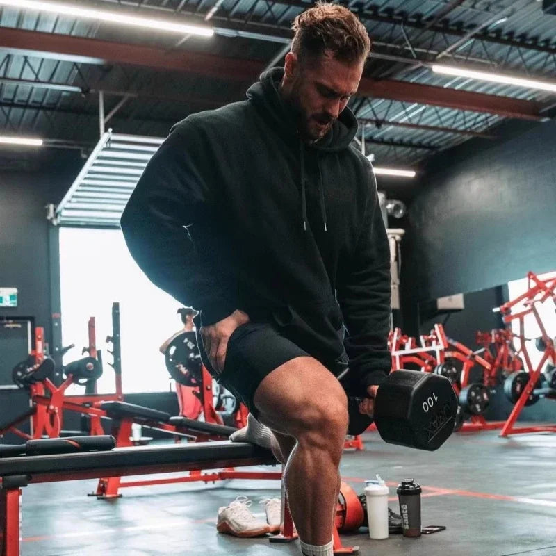 Men Thick Fleece Hoodie – Winter Sportswear for Gym Training and Daily Fitness