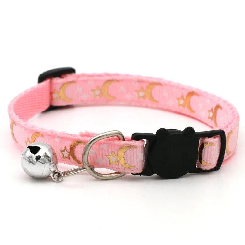 Pet Collar with Bell Adjustable Cartoon Print for Dogs Cats