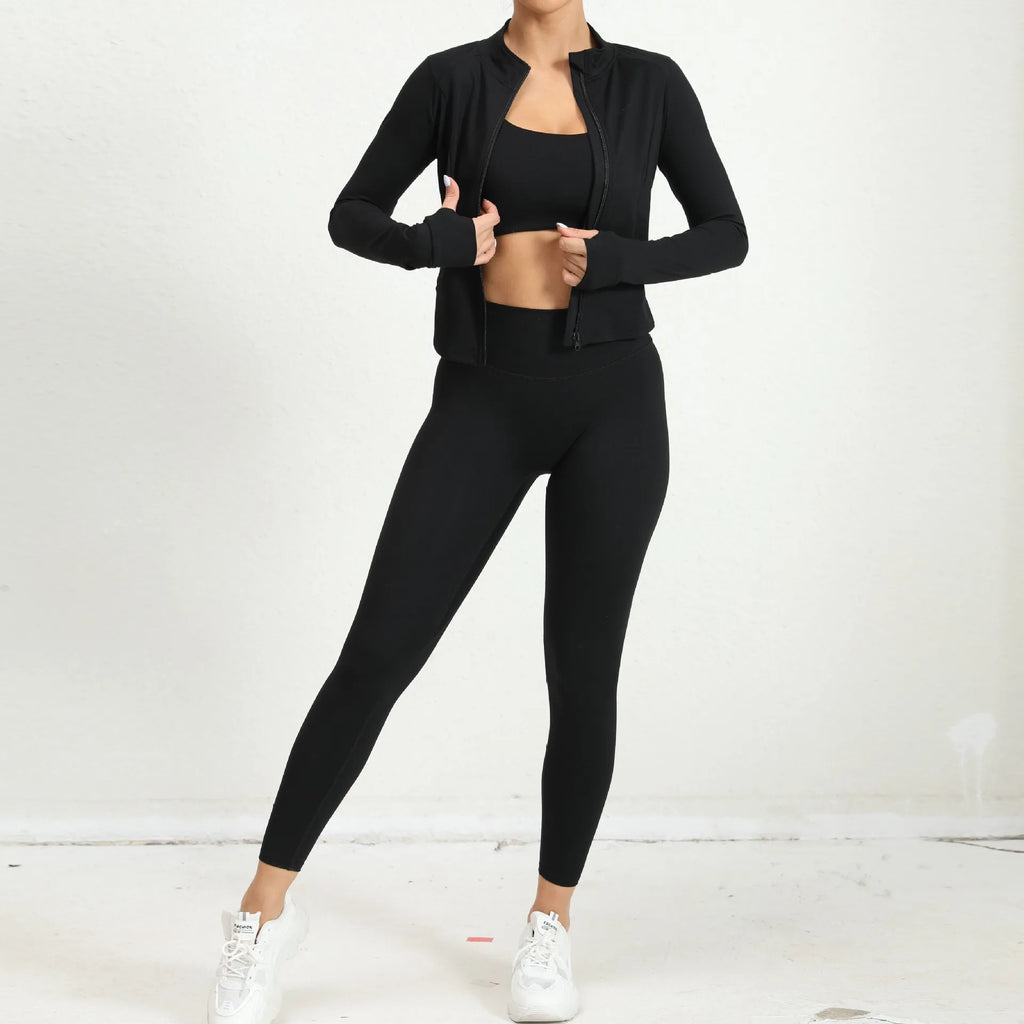 Women’s 2-Piece Yoga Gym Set - Zip-Up Sports Jacket & High-Waist Leggings
