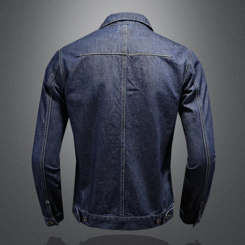 Mens High Quality Dark Blue Casual Denim Jacket European Style