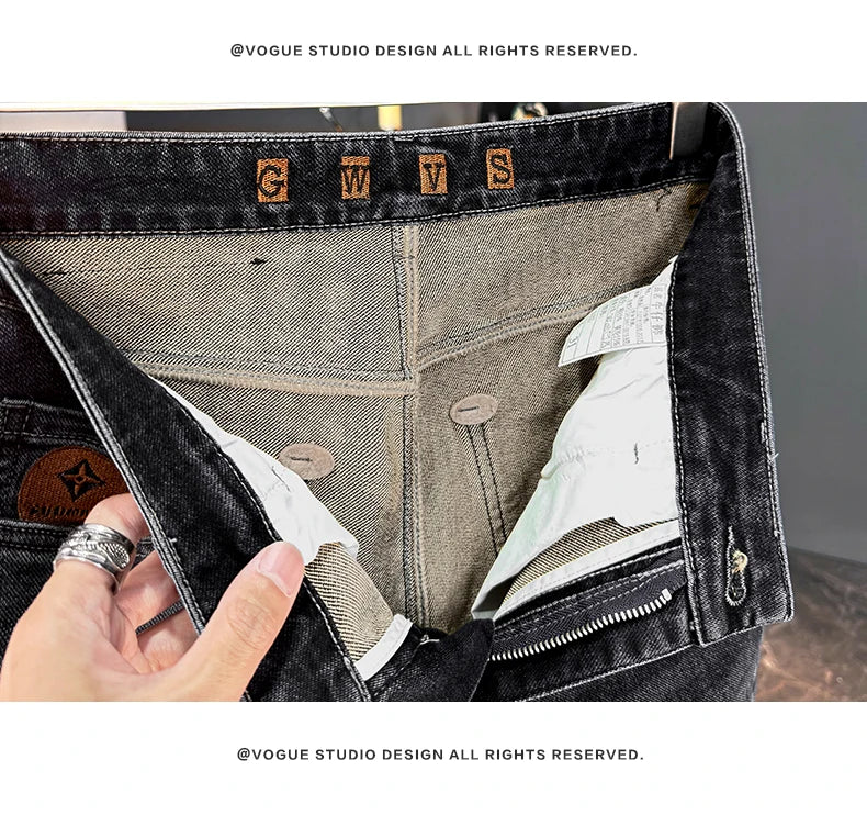 Men's Classic Straight Leg Stretch Jeans - Casual Autumn Winter Denim Trousers