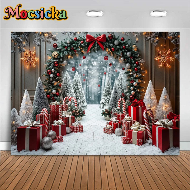 Christmas Photography Background Xmas Tree Gifts Snowflake Decoration