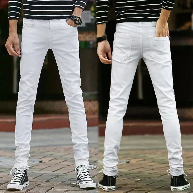 Men's Slim Fit Stretch Skinny Jeans - High Quality Black & White Denim Pants