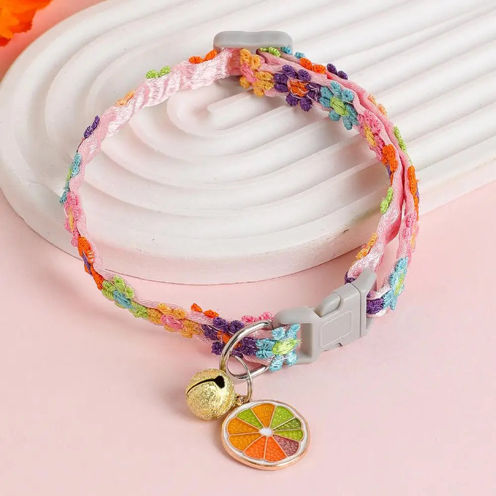 Pet Collar with Bell Adjustable Cartoon Print for Dogs Cats