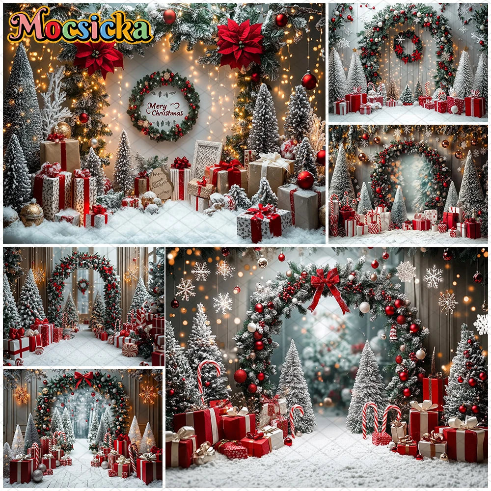 Christmas Photography Background Xmas Tree Gifts Snowflake Decoration