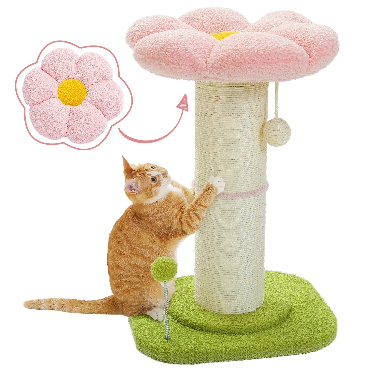 Flower Cat Scratching Post Small Cat Tree Tower Cat Scratcher for Indoor Cats with Super Thick Scratching Post Removable Cat Bed - trendingshoping.com