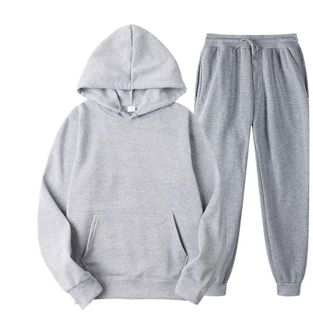 Unisex 2-Piece Tracksuit Hooded Sweatshirt and Pants Sportswear