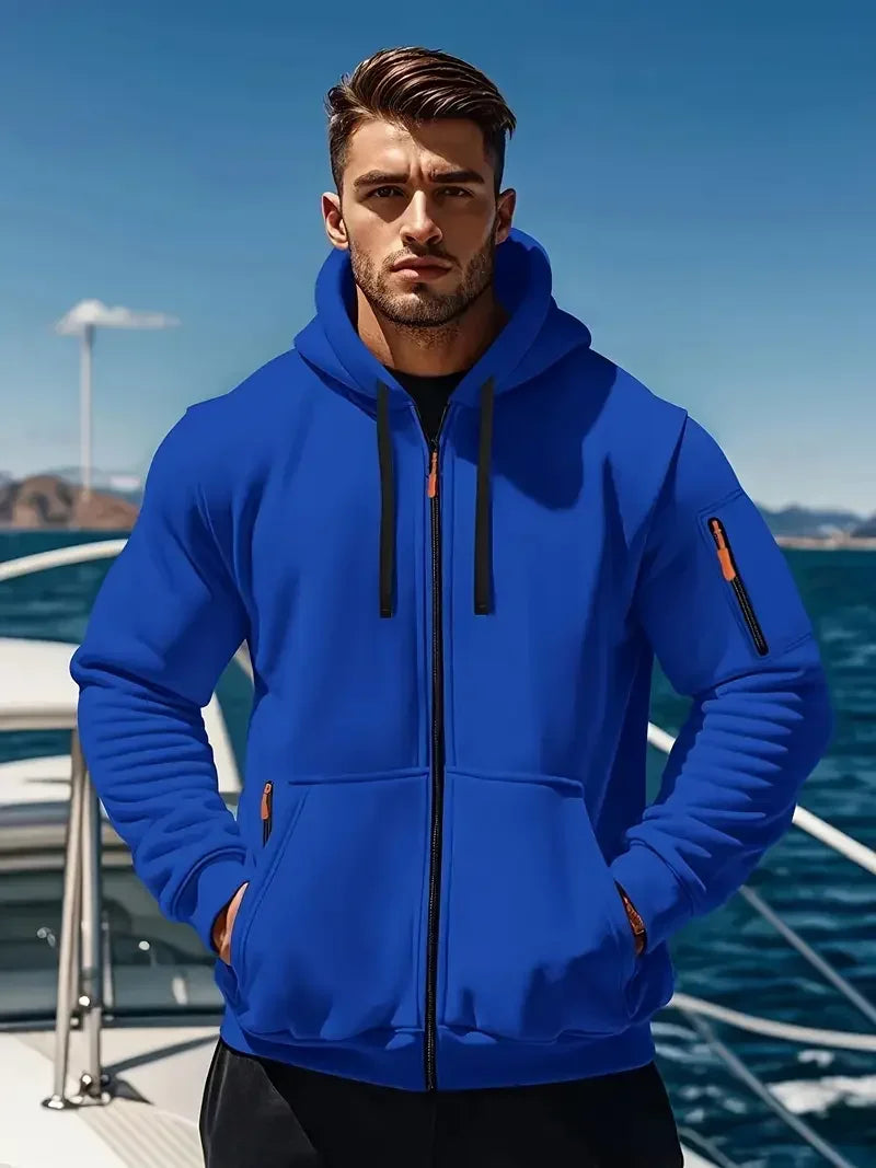Men’s Winter Warm Zip Hoodie – Casual Sweatshirt with Side Pockets for Outdoor Sports