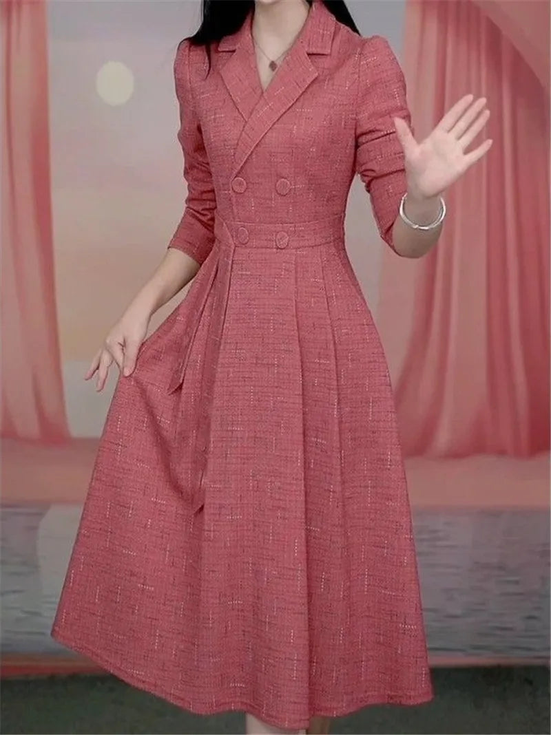 Womens Dress - Korean Style Spring Autumn A-Line Midi