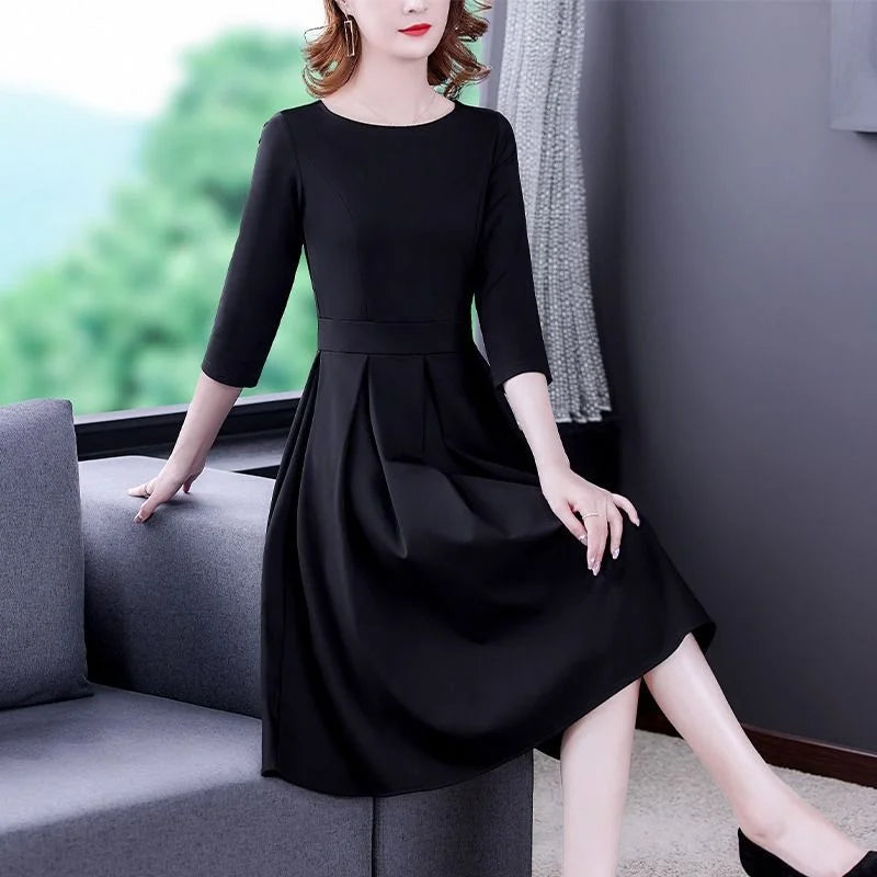 Dress Women's Fashion Western Style Spring and Autumn Clothing New Collection Waist Cinching Slimming Small Black Dress