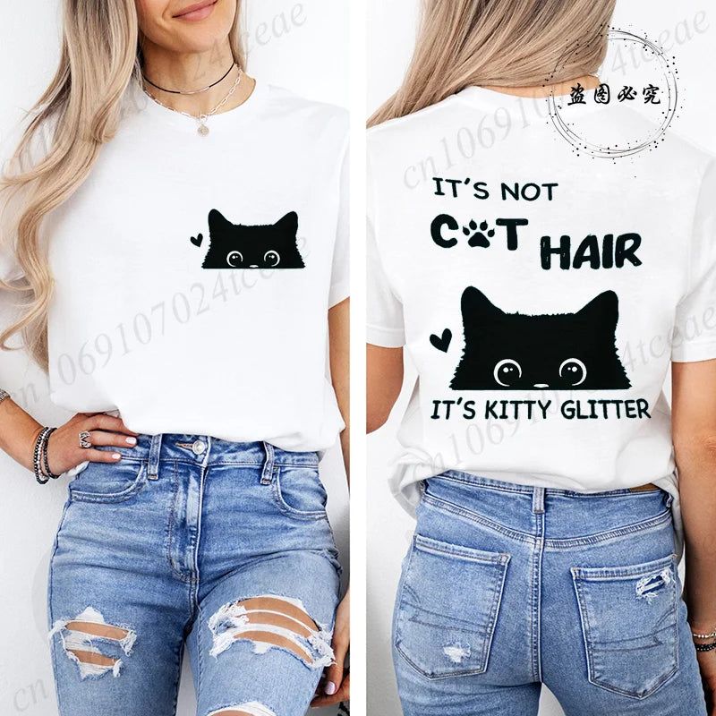 T-Shirts for Women Casual Clothing Crew Neck Tops Tees Spring Summer Top Short Sleeve It's Not Cat Hair Printed Women's T-Shirt