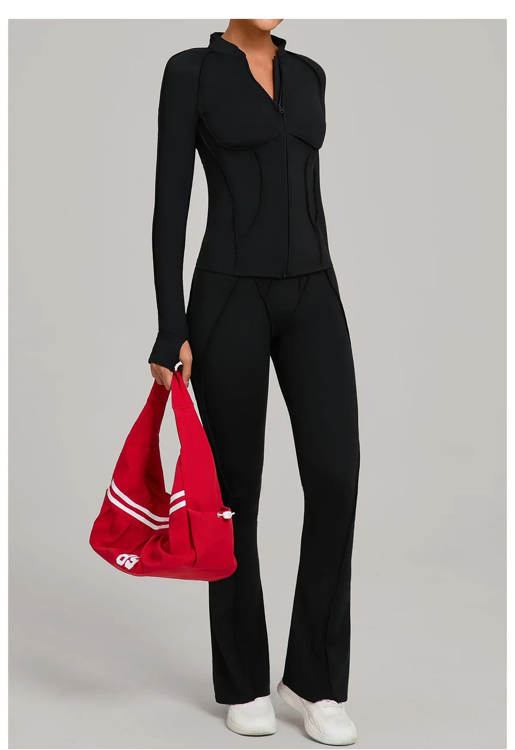 Women’s 2-Piece Zipper Gym Set - Long Sleeve Tracksuit & High-Waist Yoga Pants