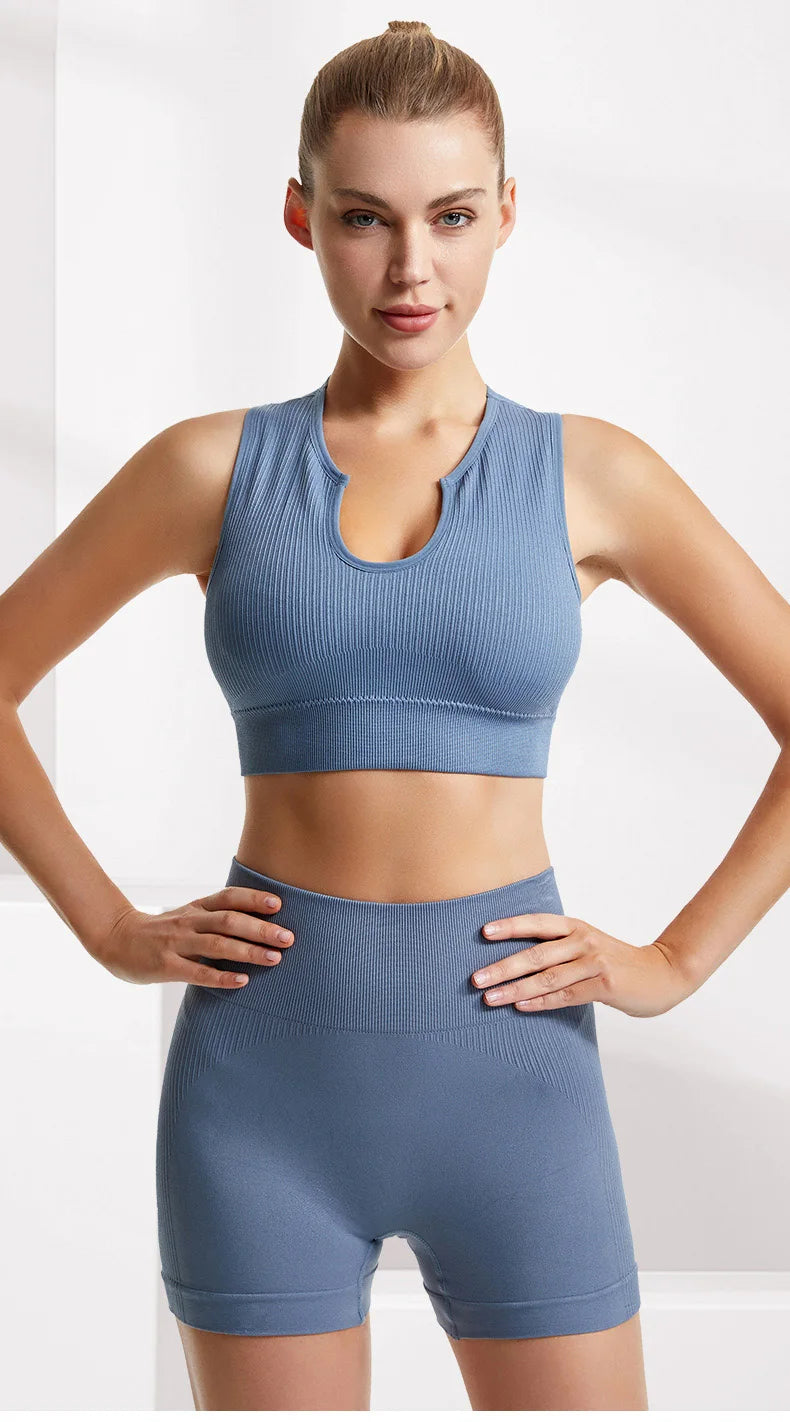 Women’s 2-Piece Seamless Yoga Set - High-Waist Leggings & Sports Bra Workout Suit