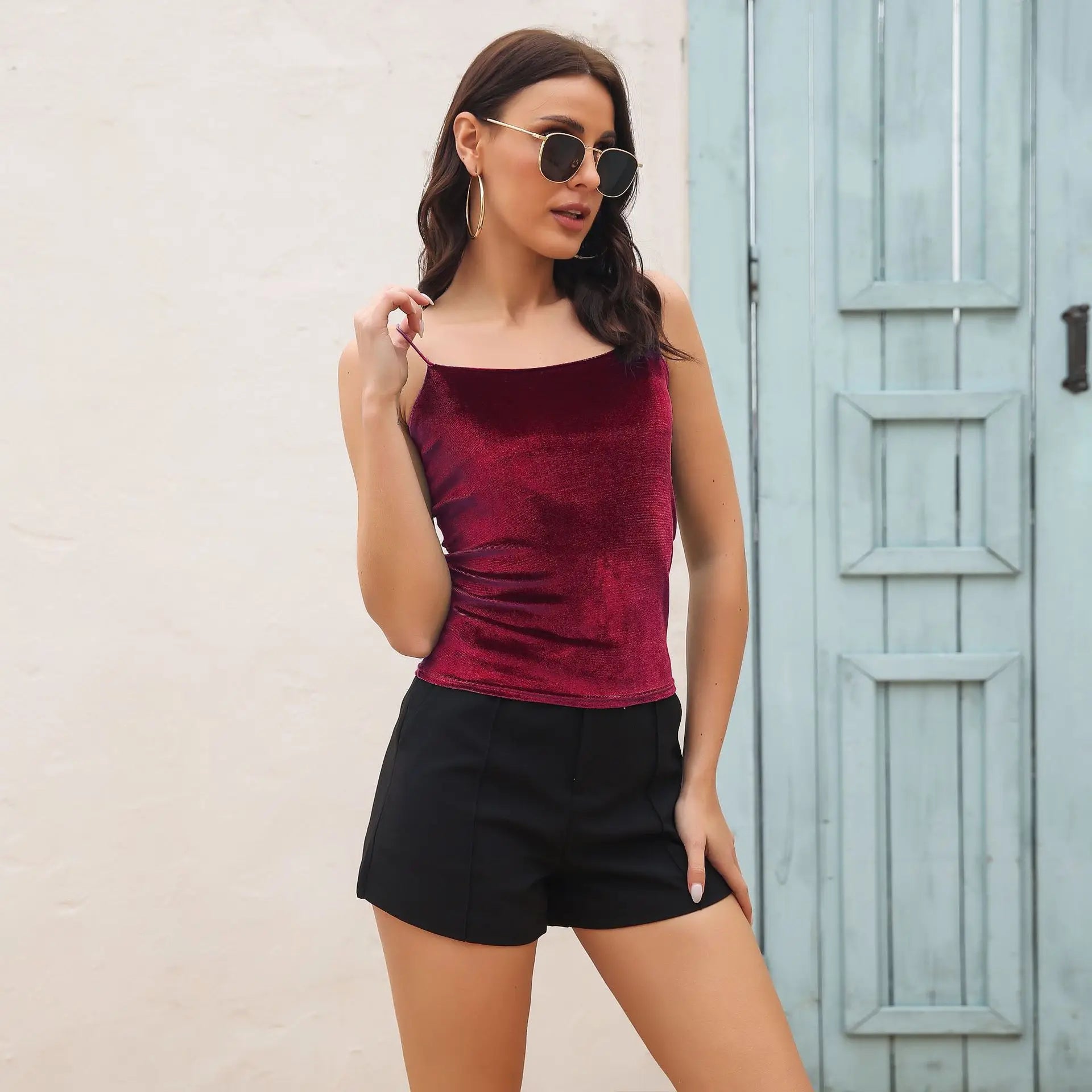 Sexy Velvet Halter Crop Top – Trendy Backless Camisole for Women - trendingshoping.com