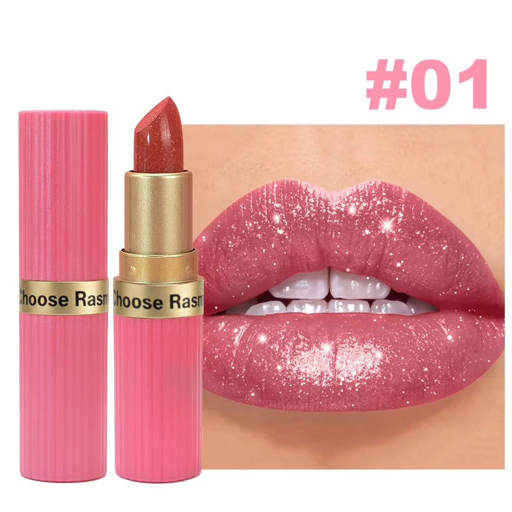 Pearlescent Pink Glitter Lipstick Metallic Shimmer Matte Velvet Lipstick for Women