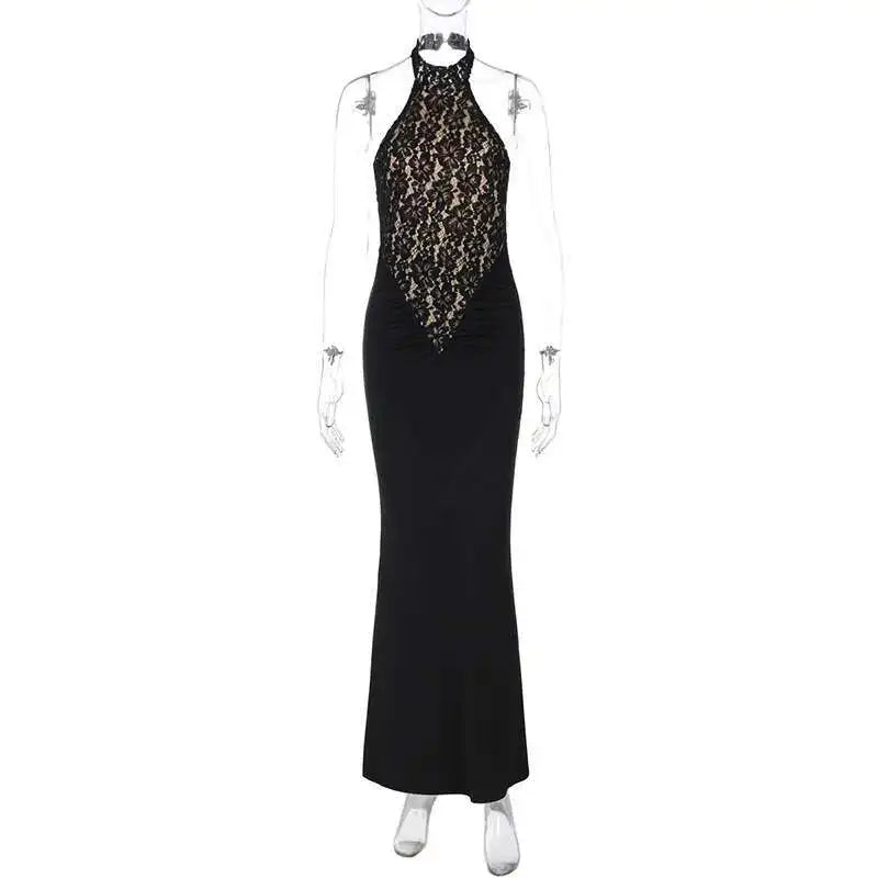 Women’s Fashion Sequin Halter Neck Backless Long Dress