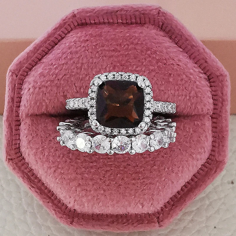 2025 Trend New Rose Gold Color silver color bride Engagement Wedding Ring Set of for Women Christmas Gift Dating Jewelry R4955 - trendingshoping.com