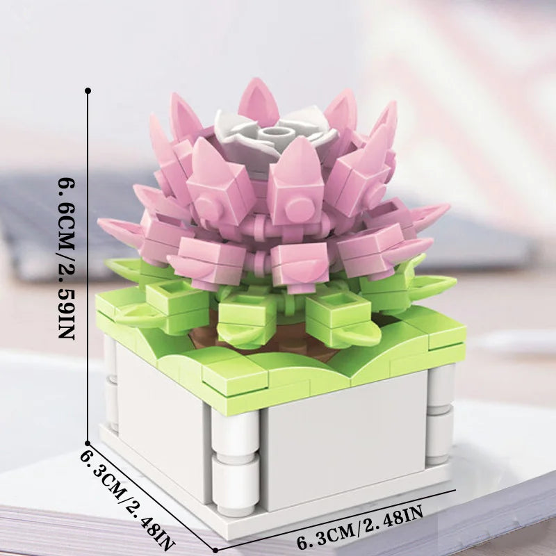 Bouquet Moc Block Flower Succulents Bonsai Potted Building Blocks Romantic Kit Assembly Bricks Toys For Kids Girl Christmas Gift - trendingshoping.com