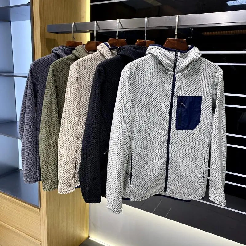 Mens Warm Fleece Hoodie Outdoor Jacket Breathable Skin Friendly Autumn Winter Thermal Sweatshirt