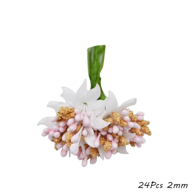 Mixed Pink Plant Flower Cherry Stamen Berries Bundle DIY Christmas Wedding Cake Gift Box Wreaths Decor