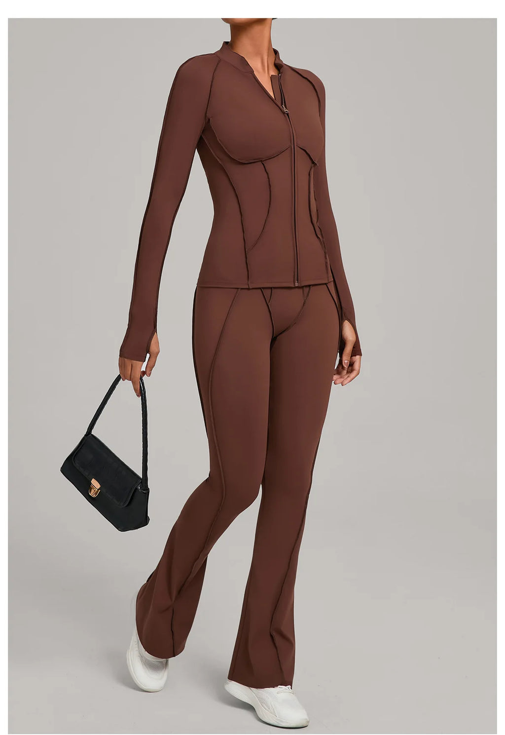 Women’s 2-Piece Zipper Gym Set - Long Sleeve Tracksuit & High-Waist Yoga Pants