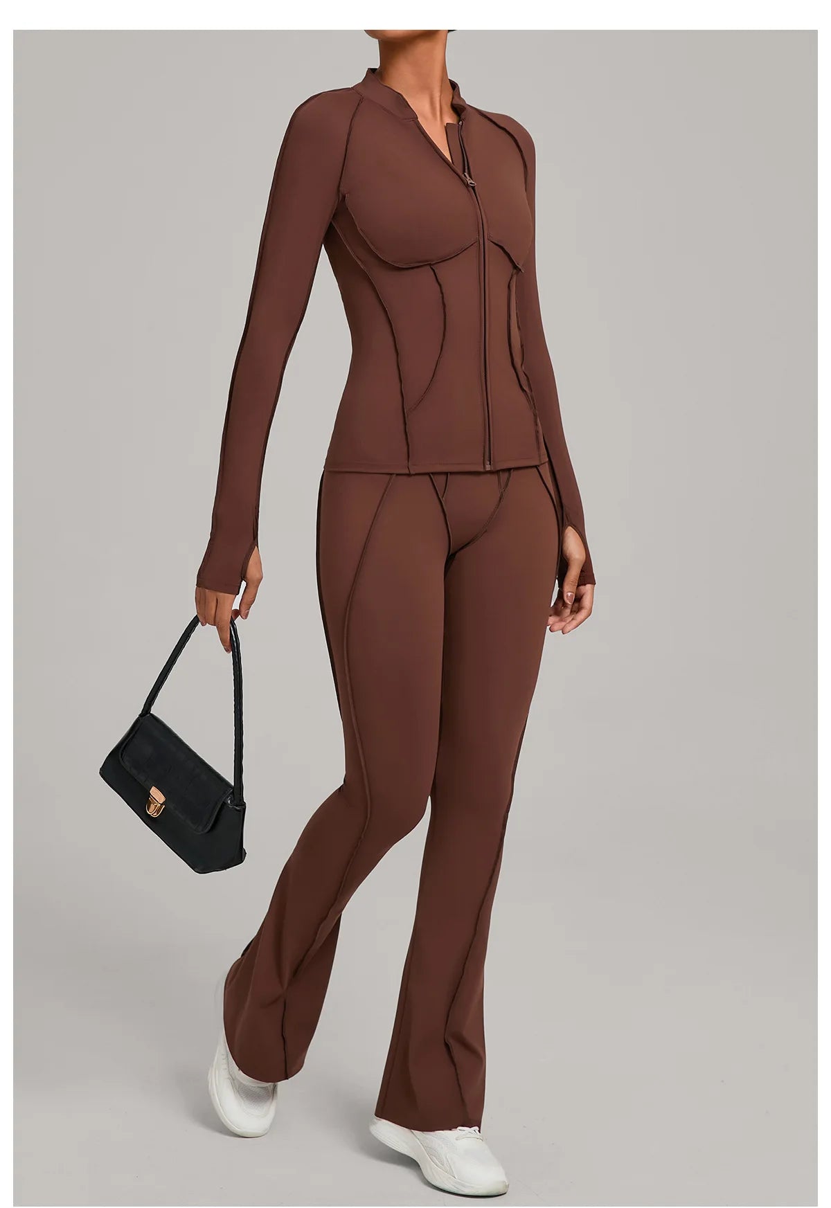 Women’s 2-Piece Zipper Gym Set - Long Sleeve Tracksuit & High-Waist Yoga Pants