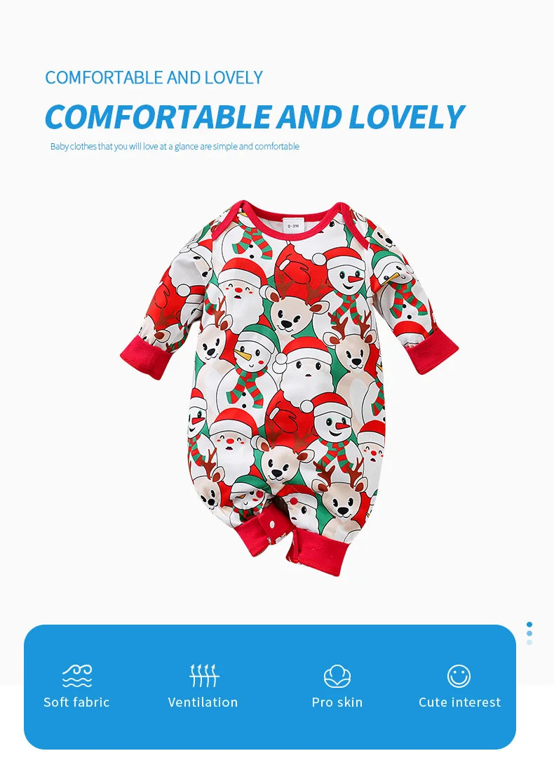 Newborn Christmas Baby Romper-- Red Santa print comfort long sleeve Unisex Baby Bodysuits 0-12 months Boy Girl Clothes Festivals