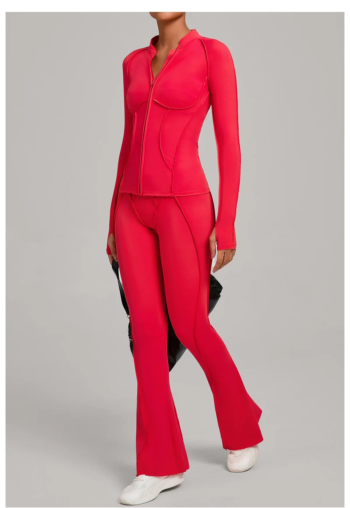 Women’s 2-Piece Zipper Gym Set - Long Sleeve Tracksuit & High-Waist Yoga Pants