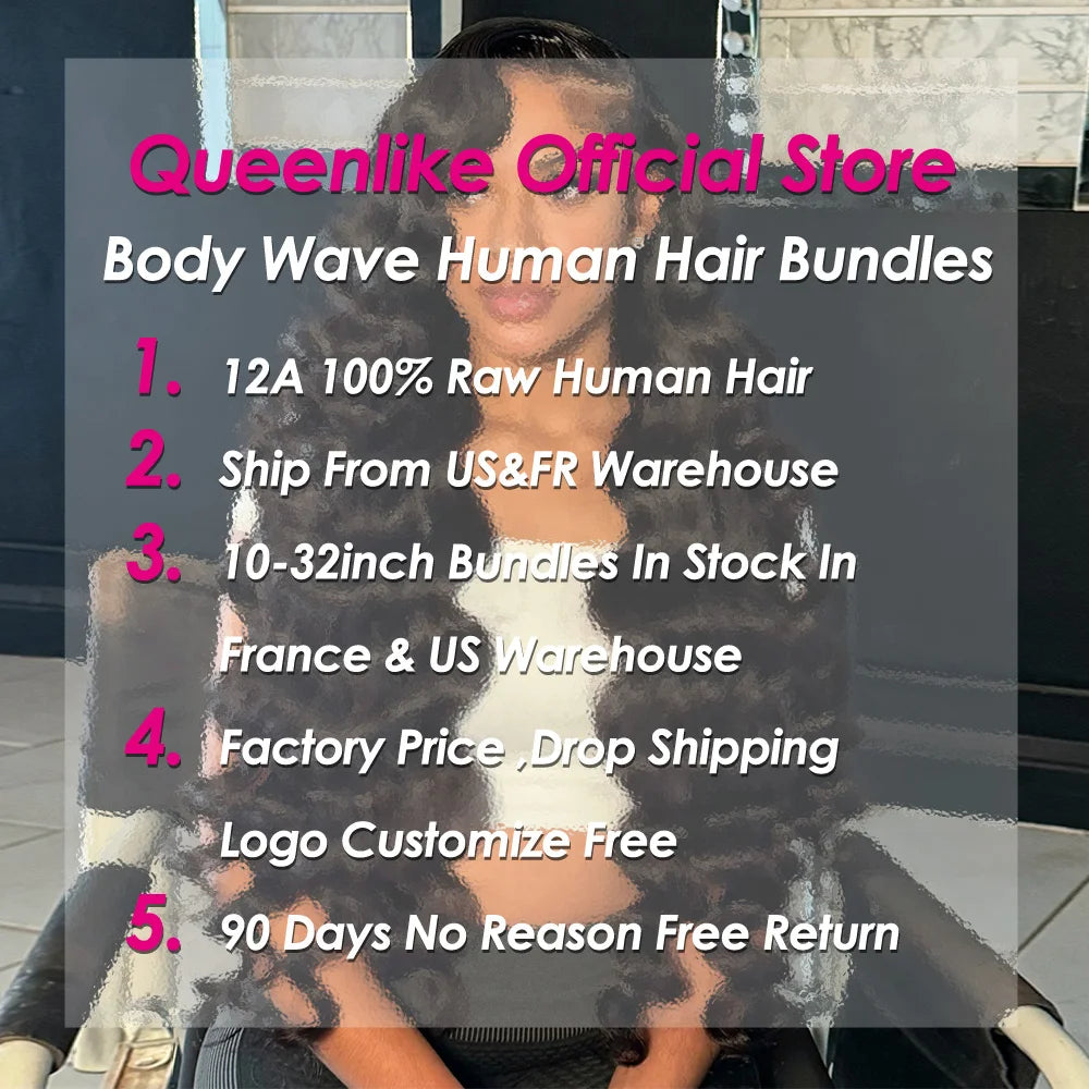 Queenlike 24 24 24 Inch Body Wave Bundles Human Hair 12A Brazilian Raw Hair Weave Bundles 1/3 PCS Human Hair Bundles Extensions - trendingshoping.com