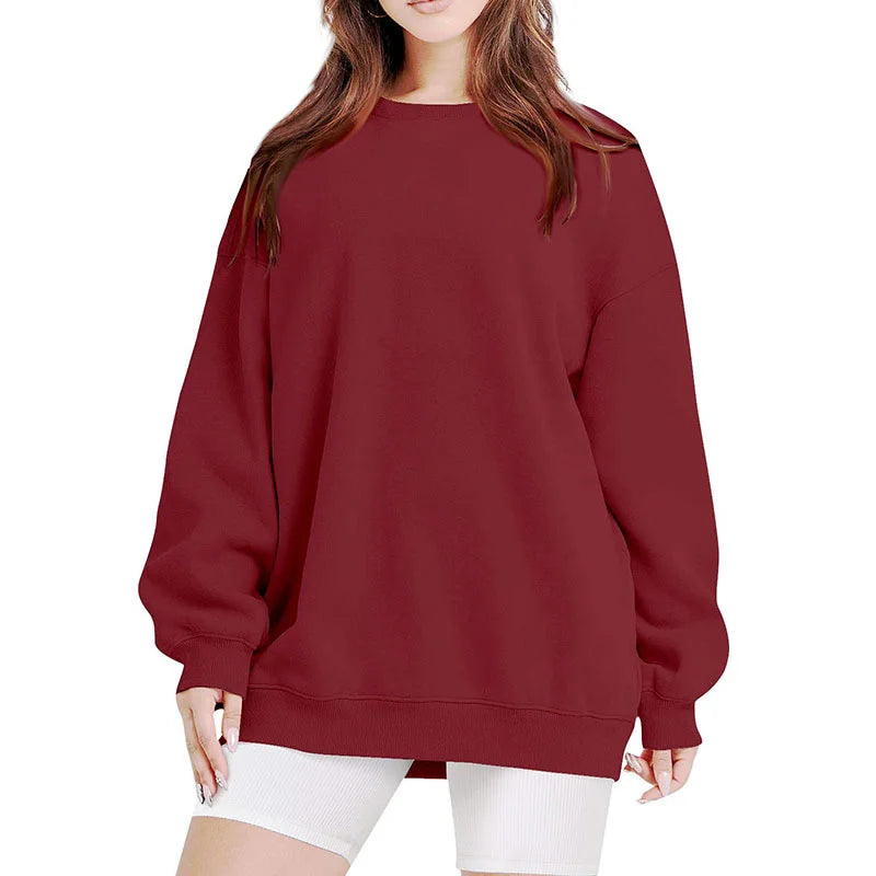 Women's Round Neck Pullover Sweatshirt - Loose Fit Long Sleeve Sports Casual Top for Spring/Autumn