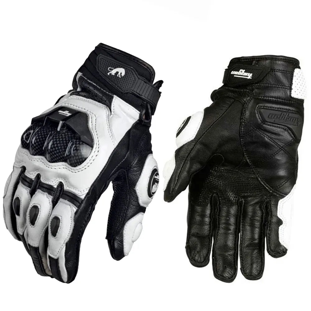 Motorcycle Gloves Black White Racing Genuine Leather Motorbike White Road Riding Team Glove Men Summer Winter Rider Gloves