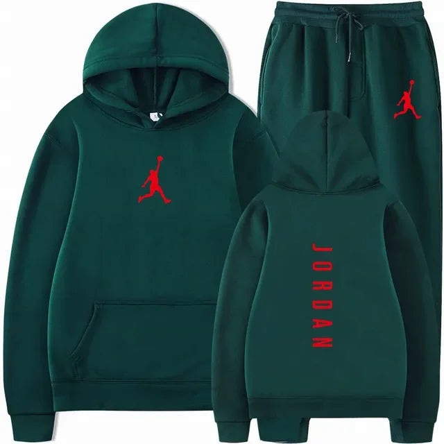 Men's Essential Winter Tracksuit - Heavyweight Solid Color Hoodie & Stretch Jogger Set - 2-Piece Urban Sportswear