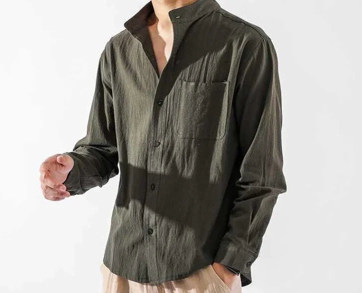 Men's White Linen Shirt with Pocket – Elegant Casual Fashion Shirt, 2025 New Arrival Social Tops