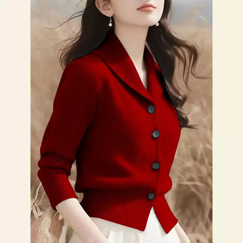 2025 Fashion Minimalist Women's Jacket – Long Sleeve Knitted Autumn & Winter Cardigan, Loose Fitting Sweater Blazer