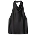 HXAO 2025 Women Satin Halter Top Summer Black Yellow Tanks & Camis Off Shoulder Crop Tank Top Fashion Sleeveless Backless Vests