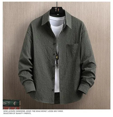 Men's Smart Casual Long Sleeve Shirt - Solid Color Button-Down for Daily Wear