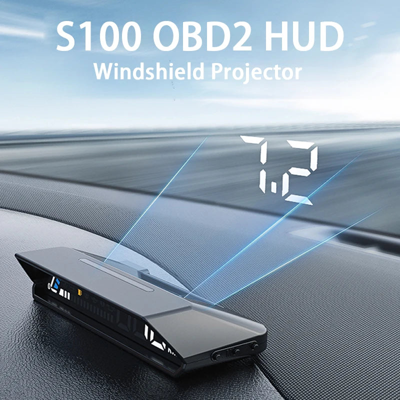 S100 Auto HUD OBD2 Head Up Display Projection on Glass Car Speed Windshield Projector Speedometer Alarm Electronic Accessories - trendingshoping.com